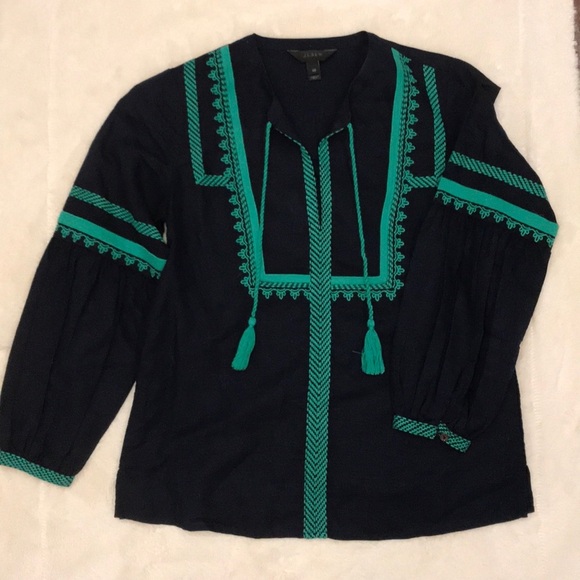 NWOT jcrew 00 Navy Linen boho blouse - Picture 1 of 2